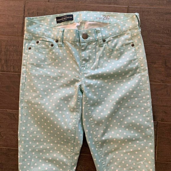 J Crew Cropped Matchstick Stretch Jeans Mint Polka - Picture 2 of 10